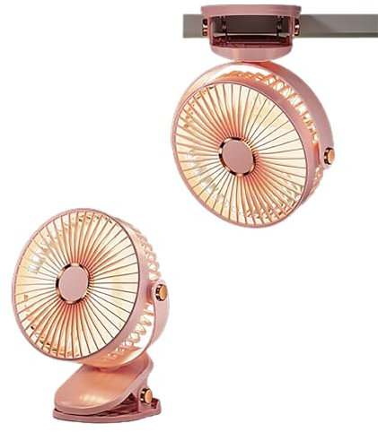 ZNBO Clip portátil en ventilador operado por batería, pequeño y potente ventilador de escritorio USB, ventilador de mini mesa recargable silencioso de 5 velocidades, 720° Gire el ventilador,Rosado