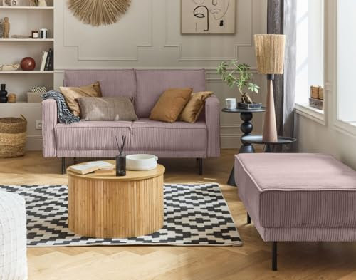 Lisa Design Copy of Charlie – Wohnlandschaft U-Form – 7-Sitzer – mit Schlaffunktion und Bettkasten – aus Cord Rosa
