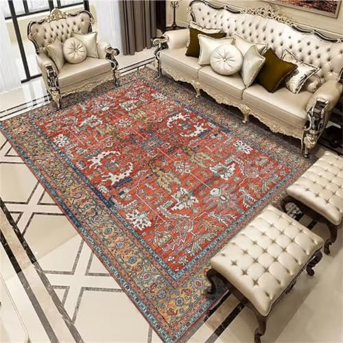 RUGMRZ Babyzimmer Teppich Waschbare Teppiche Rotes Blumenmuster rechteckiger Flächenteppich Vintage Teppich schalldicht Teppich Mädchen Kinderzimmer 80X200CM