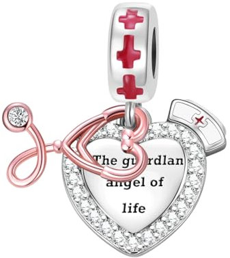 BIZK Stethoskop Charm Anhänger für Armband 925 Sterling Silber Charm Bead Pendant für Europäische Armbänder und Halsketten