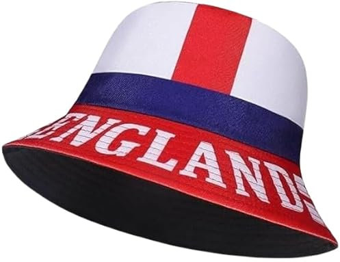 TT ThreadTrade Unisex England Bucket Hat, Lightweight and Breathable, Cross Flag Hat, Reversible, Summer Bucket Hat, UV Protection, Football Hat, One Size, Double-Sided
