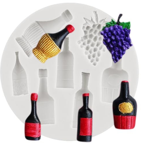 MINFEIDMS Wine Bottles Silicone Fondant Mould Grape Champagne Bottle Fondant Mould for Cake Decorating Cupcake Topper Chocolate Gum Paste Candy Polymer Clay