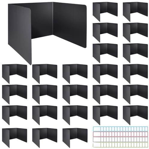 Novelfun 24 Stück Sichtschutz Schreibtisch Faltbare Tragbarer Sichtschutz Schule Trennwand mit 72pcs Namensschildern Privatsphäre Schreibtischteiler für Bibliothek Schule Büro - Schwarz