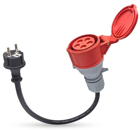 AOJO Schuko vers Adaptateur CEE 16 A, Schuko a Connecteur CEE Attelage 5 Broches 16A, 230V, Protection IP44 (S14542)