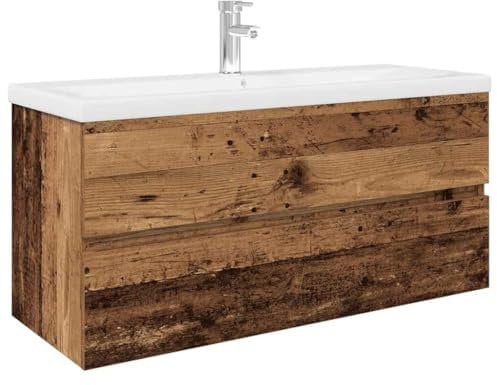 vidaXL Meuble lavabo avec Bassin et Robinet intégrés Vieux Bois, Armoire lavabo de Salle de Bain, Meuble de Salle de Bain, Meuble de Rangement sous lavabo