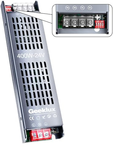 Transformateur LED 220V-24V 400W - Alimentation LED Driver 24V 16.6A avec 4 Niveaux de Luminosité, Démarrage Progressif, Protection Surcharge et Surtension, Silencieux (24V, 400, Watts)