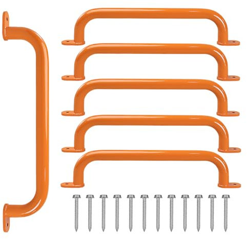 ESPETS 17 Inch Pack of 6 Orange Steel Handles for Outdoor Playground Equipment Accessories- Swing Set Attachment Grab Bars, Playset Safety Handles, Indoor Monkey Bars for Jungle Gym, Playhouse