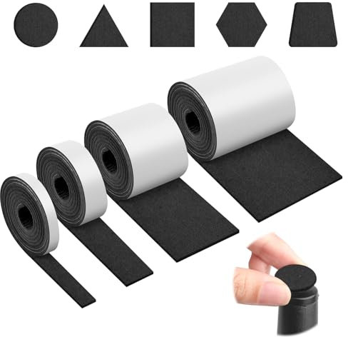4 Rollos Fieltro Adhesivo, ELEPRUC Almohadillas de Fieltro Autoadhesivas (100 cm * 10 cm + 100 cm * 5 cm + 100 cm * 2 cm + 100 cm * 1 cm), Fieltro Adhesivo Muebles