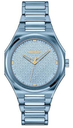 HUGO Uhr mit DREI-Zeiger-Quarzwerk für Damen Kollektion #Grail for HER mit Blaues Edelstahlarmband - 1540176