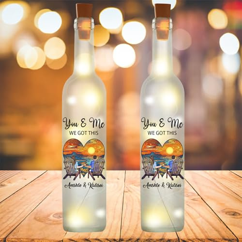 Wasetell Personalized Couple Portrait Bottle Lamp Custom You and Me We Got This Bottle LED Night Light Couple Beach Table Lamp Anniversary Bottle Light Bottle Gifts for Birthday Christmas Wedding