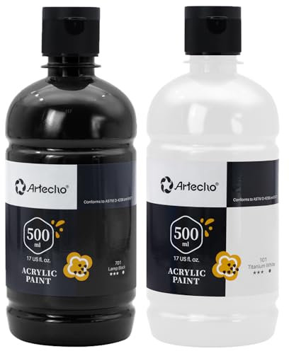 Acrylfarbe 500ml Set Schwarz und Weiß, Wasserfest und Lichtecht, Schnell Trocknend, Acrylfarbe für Leinwand, Holz, Stoff, Handwerk, Leder und Stein.