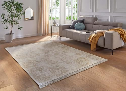 Taracarpet Kurzflor Designer Teppich modern Orientteppich für Wohnzimmer Schlafzimmer und Esszimmer Vintage Medallion braun 135x195 cm