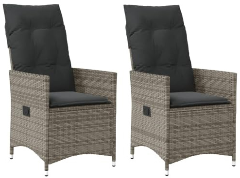 ChicAbode Gartensessel mit Kissen 2Stk.Verstellbar Grau Poly Rattan Verstellbar Gartenstuhl mit Stahlrahmen, Loungesessel für Außenbereich