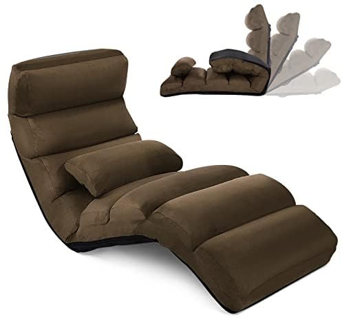 FANTASK Relaxliege klappbar, Bodenstuhl mit Verstellbarer Rückenlehne, Bodenliege mit Schlaffunktion, Bodensofa, Bodensessel, Braun