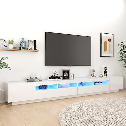 UJCHVHN Mobile TV con luci LED, 300 x 35 x 40 cm, colore: bianco lucido