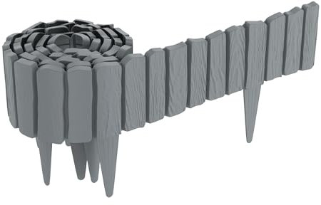 VANCHEMO Holzoptik Rasenkante PP Kunststoff 2,3 m, Beeteinfassung Beetumrandung mit 10 cm Stifte Holzmaserung imitiert Mähkante Gartenpalisade Beetzaun für Garten, Grau