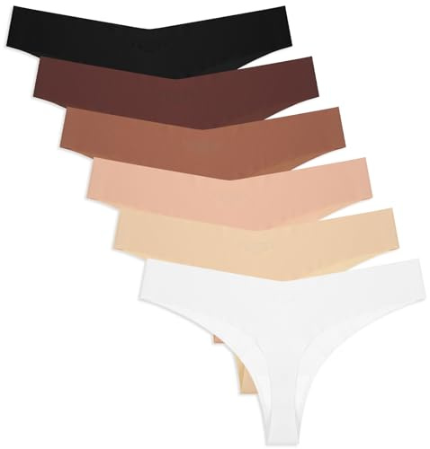 Yolev 6 Pack Seamless Thongs for Women V-waisted Stretch Panties Underwear No Show Thong