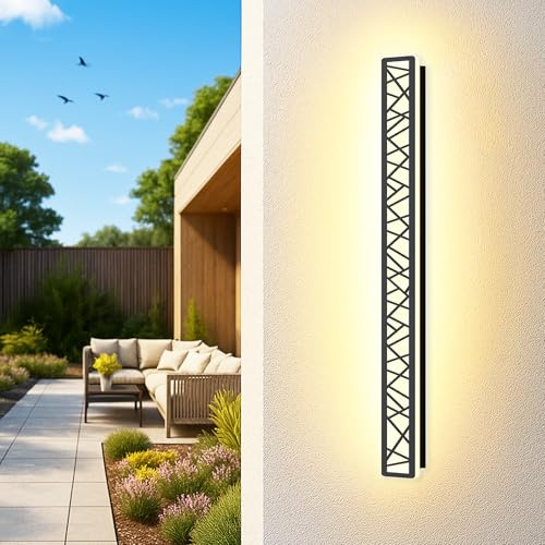 GSALDY Applique Murale Exterieur LED Longue Étanche IP65 28W Noir 120CM | Éclairage Mural D'Extérieur/Intérieur Luminaire Design Géométrique Chaude Lumière Pour Terrasse Jardin Villa Porche Garage
