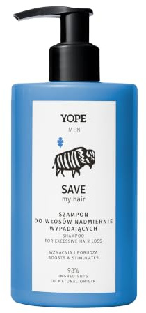 YOPE Männer Shampoo gegen Haarausfall, 300 ml, L-Arginin, Guarana, Vegan | Mit Sägepalme und Ginseng, 98 % Natürliche Inhaltsstoffe, Belebende Kopfhautpflege, Kräftigung der Haarstruktur