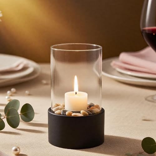 Dreamhigh® Tischfeuerstelle, Hurricane-Kerzenhalter mit dekorativen Steinen –Geschenk als Tischdekoration und Einweihungsgeschenk