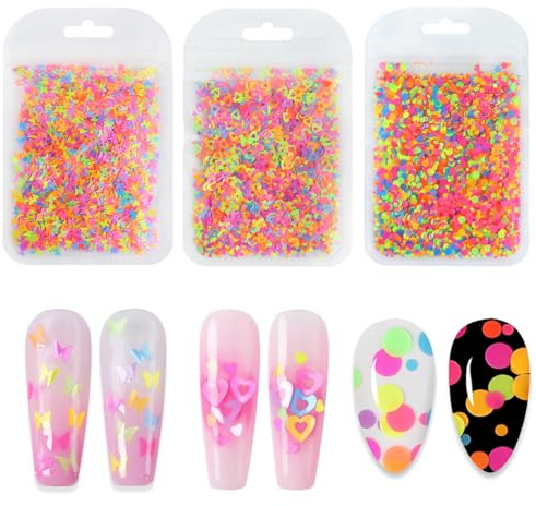 LAKPYN 6 Stück Nagel Pailletten Schmetterling, Kreis und Herz Nagel Glitzer Flocken Art Verschiedene Größen Nagel Kunst Aufkleber Maniküre Konfetti Flocken Pailletten