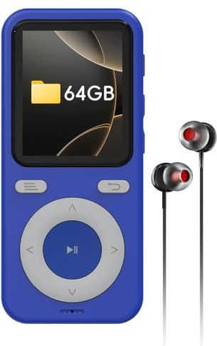64GB MP3 Player with Bluetooth, Portable HiFi MP3 Player with Speaker, Voice Recording, Shuffle for Kids, Hiking, Running, Micro SD Card up to 128GB (Earphones Included)
