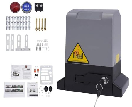 Mqwdxzfes 550W Elektrischer Schiebetoröffner bis 1200kg, Schwerlast Toröffner mit Fernbedienung, Alarmlicht & Kabelloser Tastatur, Automatischer Torantrieb, Funk Toröffner, 6m Schiene