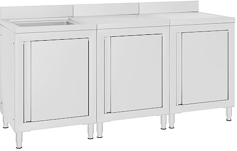 Mokuyary Mobile da cucina in acciaio inox, 180 x 60 x 96 cm, per ristoranti, hotel, cucina