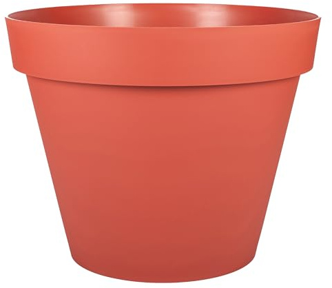 EDA - Pot de Fleur Rond Toscane Ø 25 cm - 6 L - Intérieur & Extérieur - Zone de rétention d'eau pour Limiter l'Arrosage - Plastique Recyclé - Ø 25 x H.21 cm - Orange Terre Battue