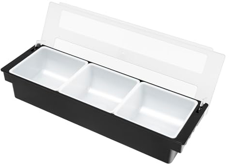 Gastro Zutatenbehälter mit transparentem Deckel, 3-fach Cocktail Zutatenbox Bar Gewürze Obst Behälter, Pizza Beilagenbehälter für Gewürze, Obst, Cerealien