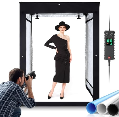 Fotobox Set Fotostudio 200 * 100 * 120CM cm für Produktfotografie, Bi-Color LED-Lichtzelt mit dimmbaren LEDs & CRI>98, 3 Hintergründe - für Bekleidung/Porträts/Großobjekte