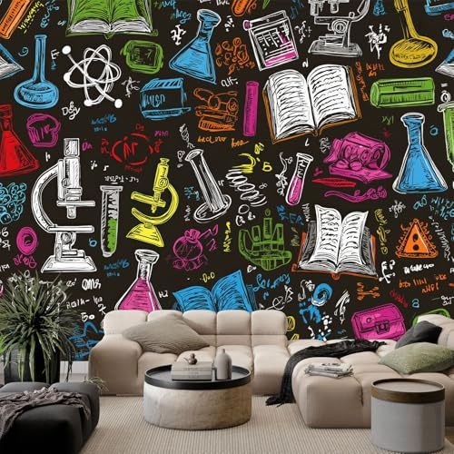 Générique Papier Peint 3D Chimie graffiti symboles 200x140 cm Papier Peint Murale Panoramique Intissé, Muraux Photo Poster Personnalisé, Pour Salon Garçon Fille Ado Chambre Décor