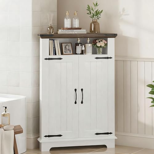 Garvee Eck-Badschrank Weiß – platzsparend, MDF feuchtigkeitsbeständig, moderner Landhausstil, mit Regal & Schublade – freistehend für Bad/Flur/Küche – einfache Montage