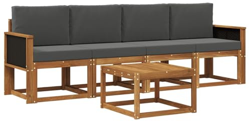 vidaXL Outdoor-Sofagarnitur mit Kissen 4 pcs Natur und Anthrazit, Garten, modernes Outdoor-Sofa, gemütliche Lounge-Sitzgruppe für Terrasse