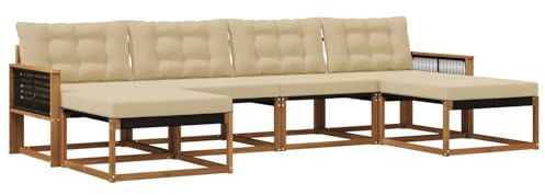 vidaXL Outdoor-Sofagarnitur mit Kissen 6 pcs Natur und Beige, Garten, modernes Outdoor-Sofa, Sitzgruppe für den Patio, Terrassenmöbel für entspanntes Chillen