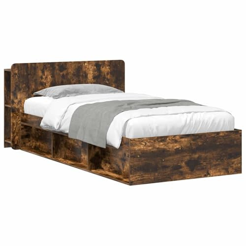 vidaXL Bettgestell mit Stauraum Geräucherte Eiche 80 x 200 cm, Moderne Schlafzimmermöbel, rechteckiger Holz-Bettrahmen, praktische Aufbewahrung, minimalistischer Stil