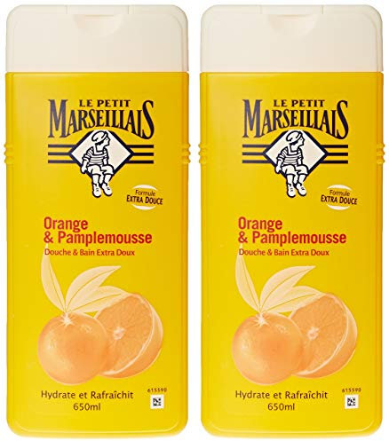Le Petit Marseillais - Douche et Bain Extra Doux - Orange Pamplemousse Flacon - 650 ml - Lot de 2