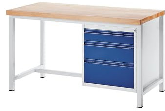 RAU | Werkbank | Gestellbauweise | 3 Schubladen Größe L je 1 x 120/180/240 mm hoch | Tiefe 700 mm | Breite 1500 mm