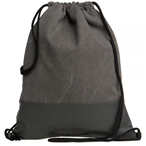 Caspar Echt Leder Beutel unisex Baumwoll Canvas Turnbeutel im Vintage Retro Style - SIGNATURE LINE - Modell No.714 - Made in Italy, Farbe:dunkelgrau, Größe:One Size