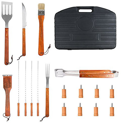 Sunjas 18tlg Grillsets, Grillbesteck Set, Outdoor Grill, BBQ Grill, Barbecue Set, Leicht zu Tragen und Reinigen, mit Einem robusten Schwarzen Koffer