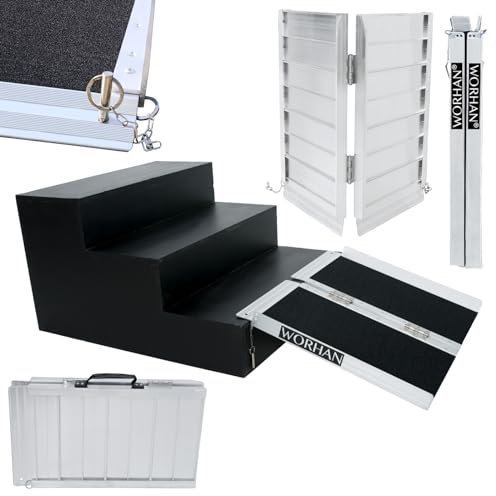 Grip WORHAN® Rollstuhl Rampe klappbar 272kg faltbar Mobil Aluminium rutschfeste Rollstuhlrampe Große Auswahl 61cm R2J