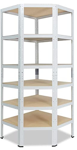 shelfplaza® HOME Eckregal Schwerlast 200x60x30cm Weiß/Metallregal Stehend 6 Böden Je 145kg Tragkraft/Corner Shelf Schwerlastregal Ecke/Steckregal