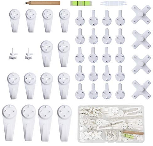 EuTengHao 43Pcs Invisible Nail Screws Wall Hooks No Trace Picture Hangers Traceless Photo Hook Hardwall Drywall Picture Hooks Multi Function Heavy Duty Picture Art Painting Frame Hanger (35Lbs,6Types)