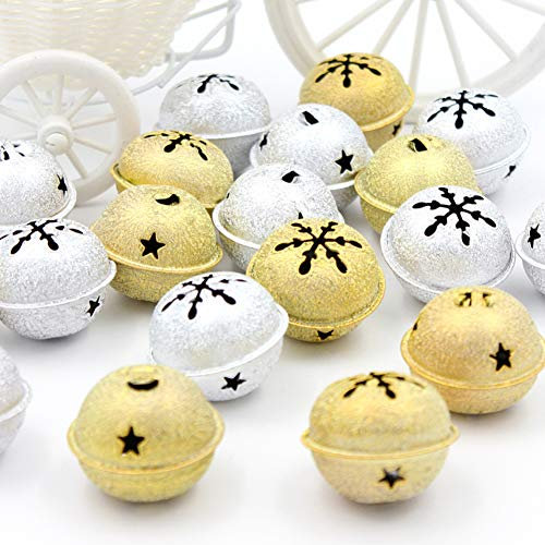 DAHI Glöckchen Weihnachtenbaum Anänger 24 Stück Schneeflocken Schellen Glocke in Gold und Silber für Weihnachtsdekoration