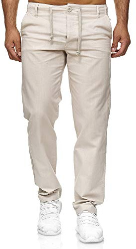 Reslad Leinenhose Männer Chino Herren-Hose lockere Sommer Stoffhose Freizeithose aus bequemer Baumwolle lang RS-3000 (S, Beige)