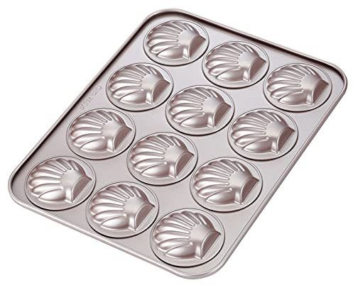 CHEFMADE Madeleine Mold Kuchenform, Antihaft-Jakobsmuschel Madeline Backform mit 12 Kavitäten zum Backen im Ofen(Champagnergold)