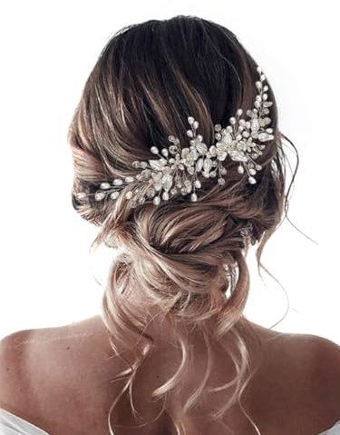 Unicra Haarschmuck Hochzeit Blumen Kopfschmuck Perlen Hochzeit Haarschmuck Braut Kopfbedeckung (Gold)