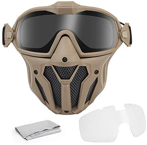DETECH Airsoft Paintball Máscara táctica desmontable con sistema de ventilador antivaho, protección de cara completa, transpirable, CS War-Game Combat