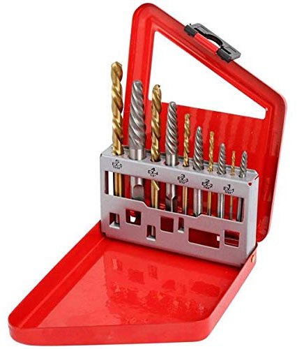 10PC EASY OUT SCREW EXTRACTOR SET WITH LEFT HAND DRILL BITS BROKEN BOLTS