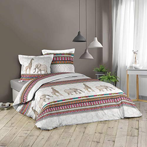Dynamic24 3tlg. Bettwäsche 240x220cm cm Afrika Elefanten 100% Baumwolle Bettdecke Übergröße Bett King Queen Size mit 2 Kissenbezügen und 1 Bettdeckenbezug